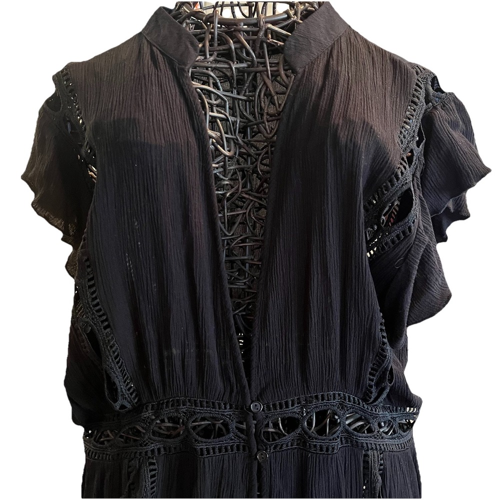 Rue 21 Long Black Crochet Duster Cardigan XL Boho Fairy Grunge Whimsigoth